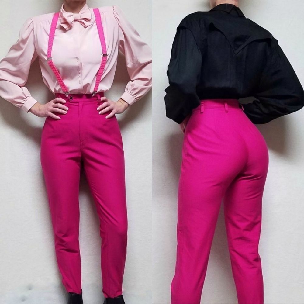 VINTAGE 1980s LizWear Fuschia Hot Pink Ultra High Rise Stirrup Pants Jeans 10